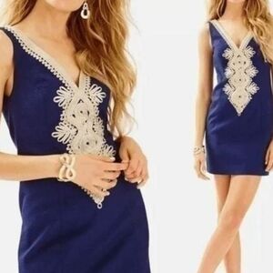 Lilly Pulitzer Navy Blue Soutache Embroidered Sleeveless Sheath Dress